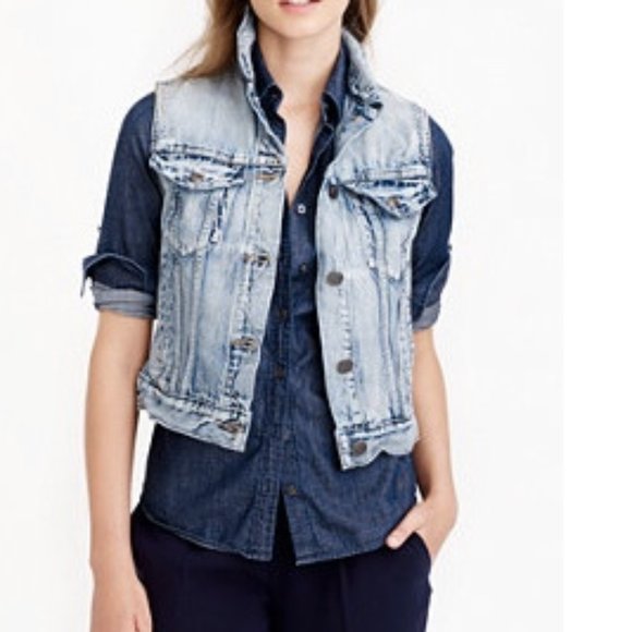 J. Crew Indigo Denim Vest Sleeveless Jean Jacket - Picture 3 of 5